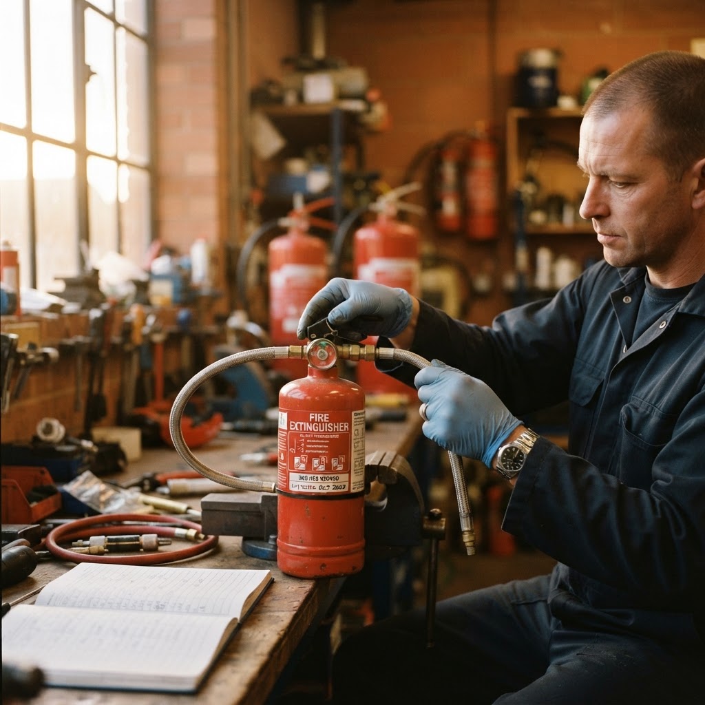 Fire extinguisher maintenance equipment